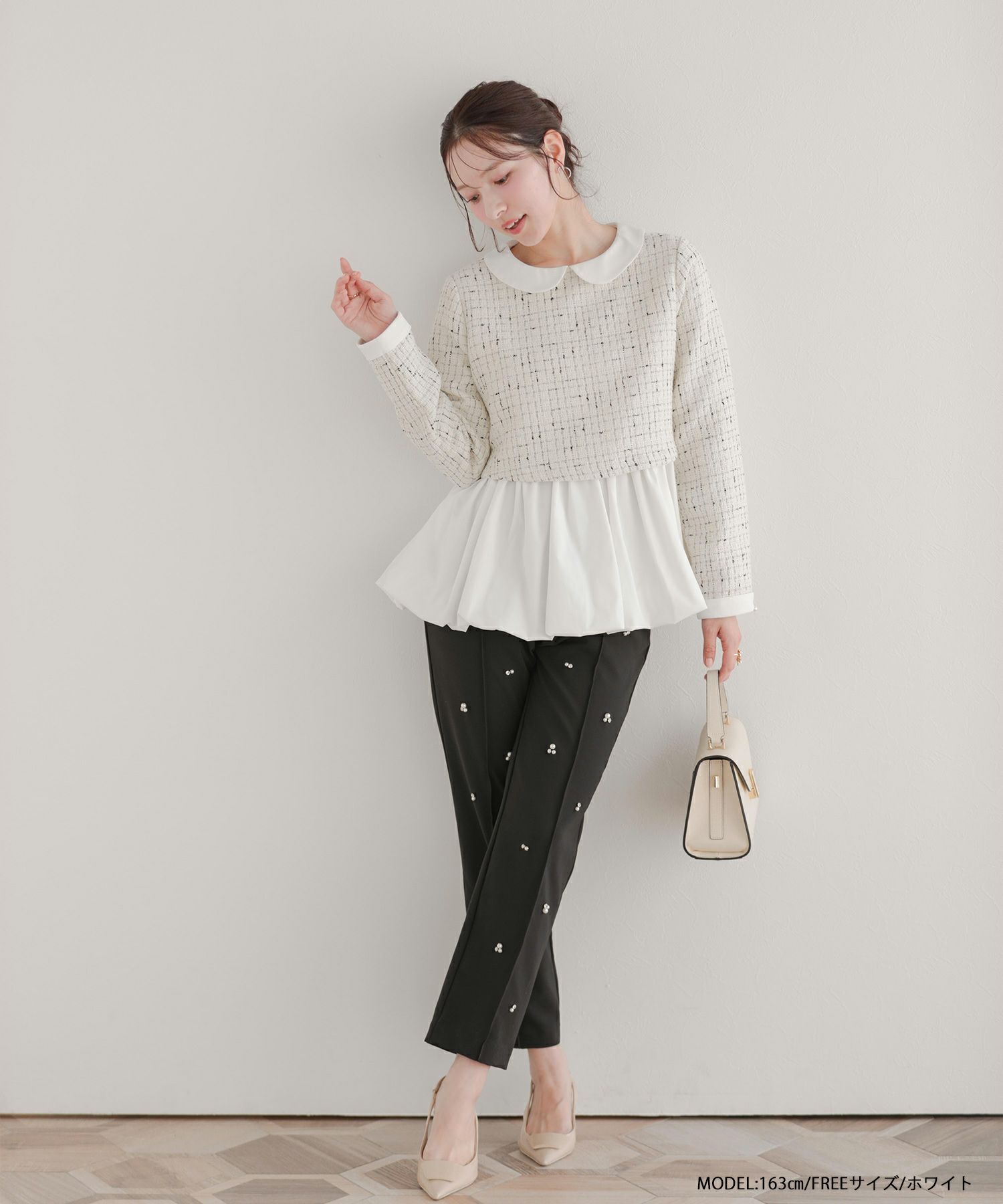 襟付きツイードペプラムトップス【宅配便】 | Fit more