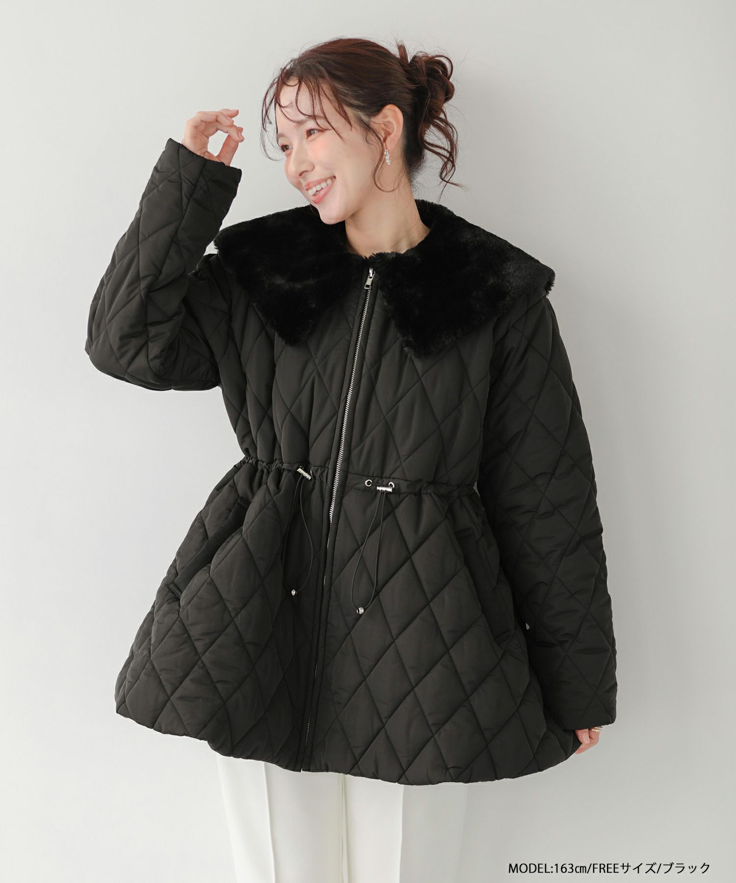 【限定価格】ファー襟キルティングコート　ブラック ファー襟キルティングコート【在庫調整分 12/18 12:30-】【宅配便