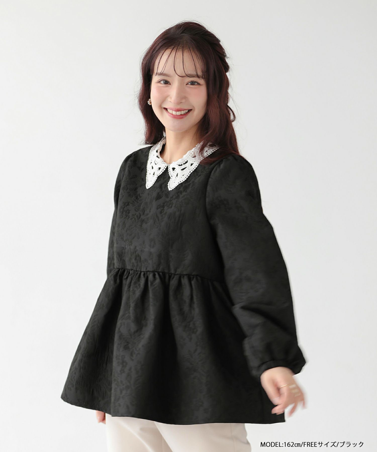 ジャガードレース襟ペプラムトップス【宅配便】 | Fit more