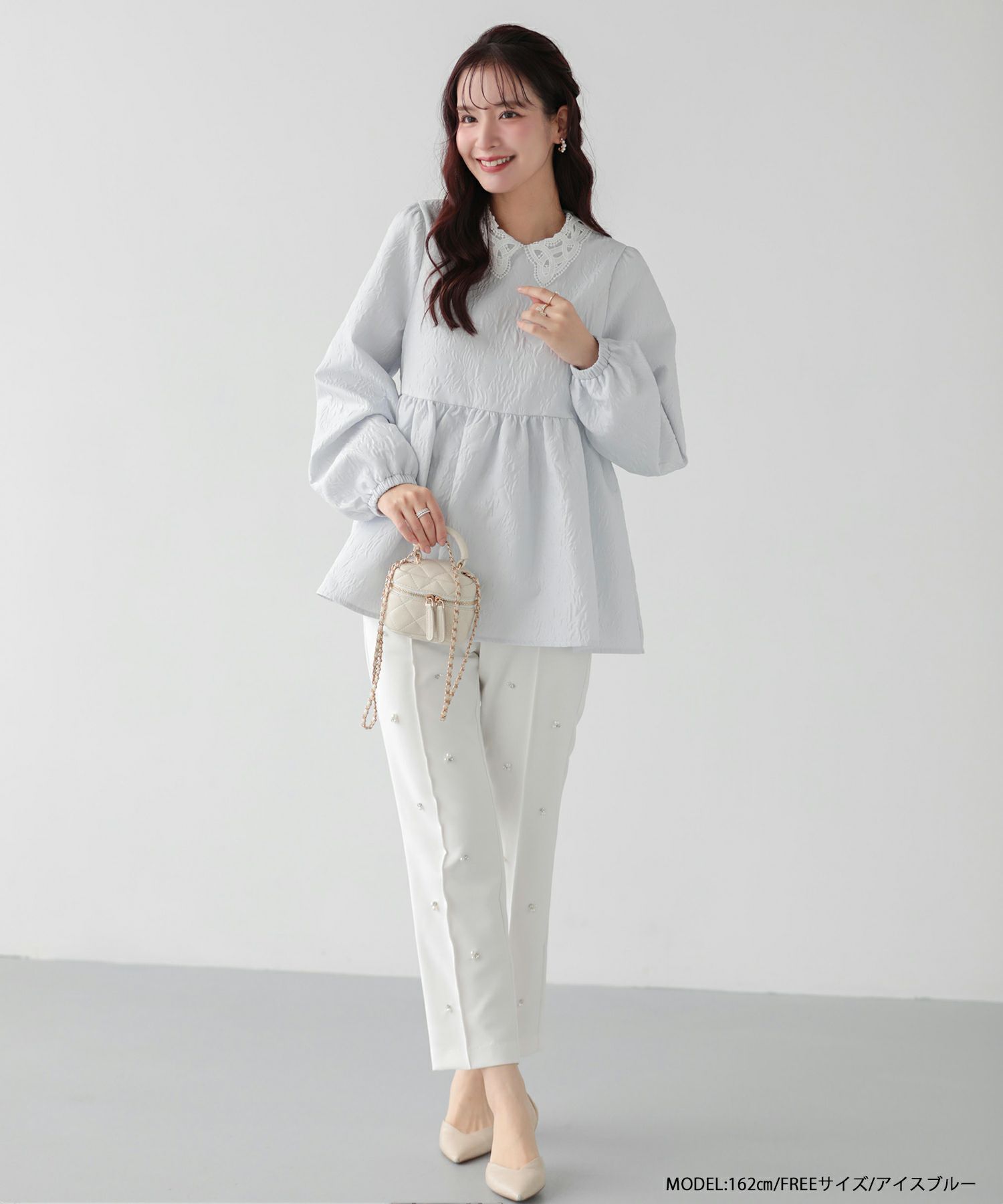 ジャガードレース襟ペプラムトップス【宅配便】 | Fit more