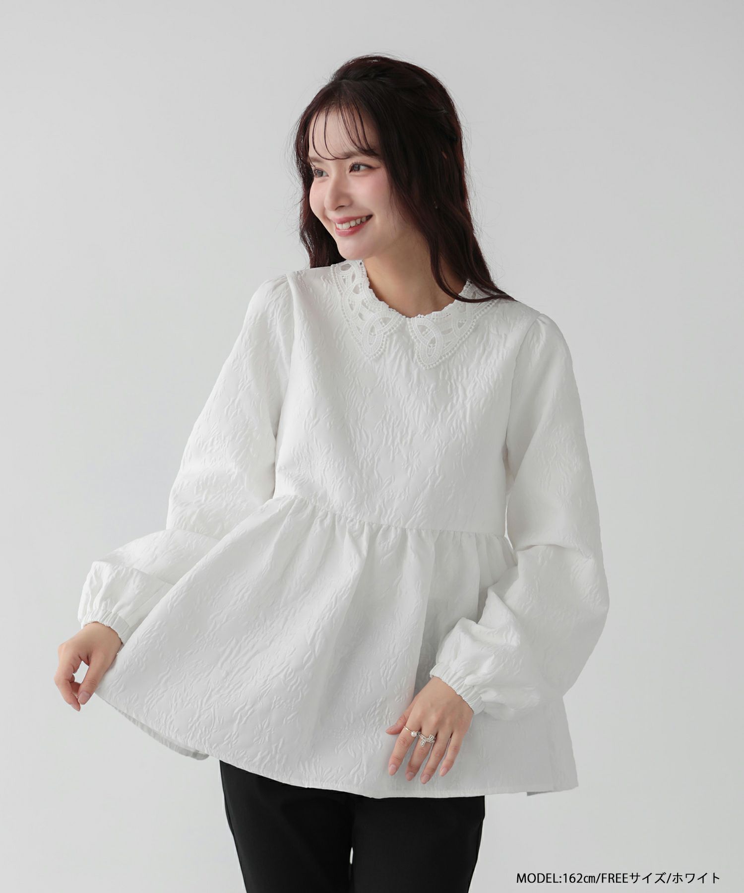 ジャガードレース襟ペプラムトップス【宅配便】 | Fit more