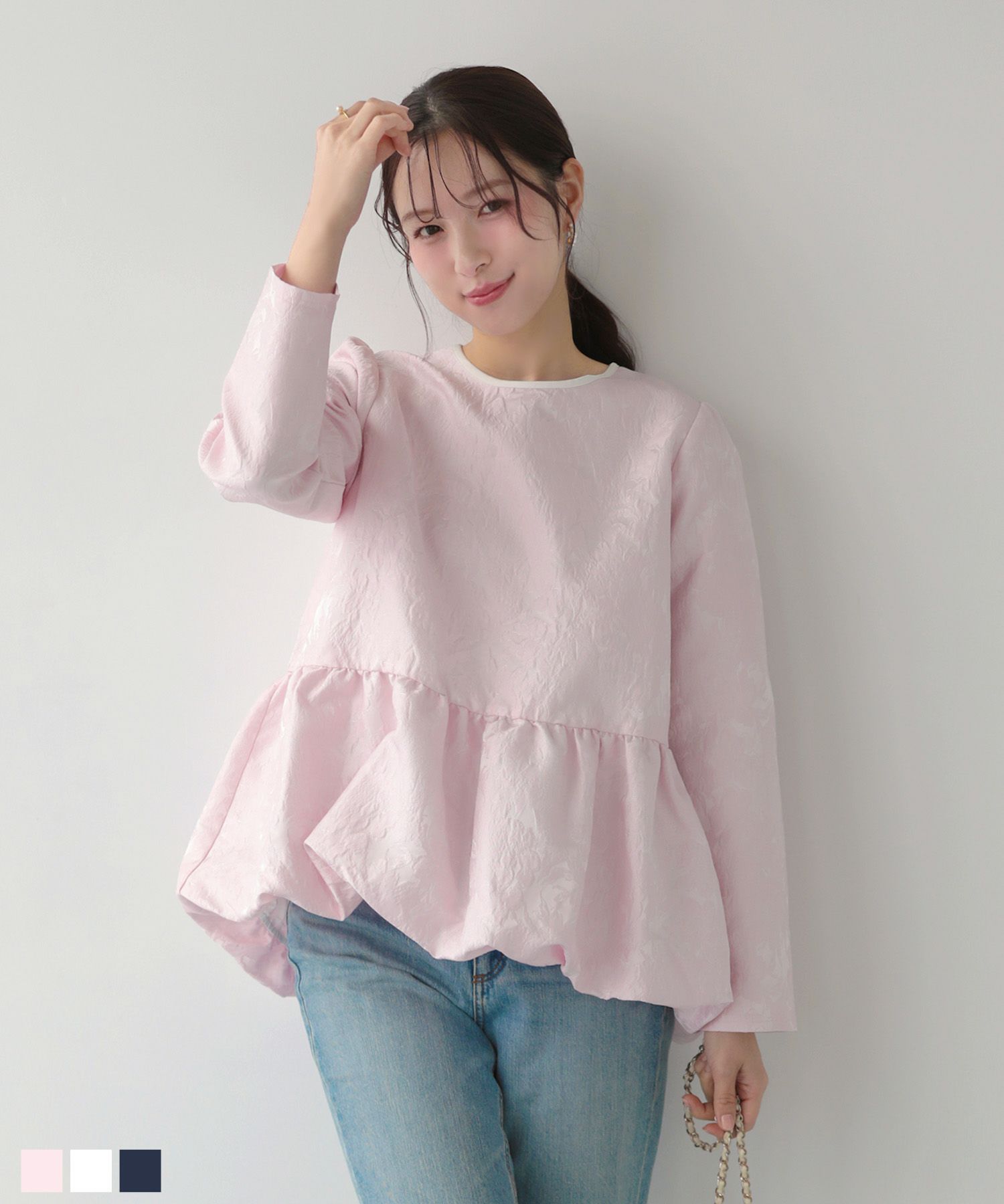 シアージャガード カシュクール風ペプラムトップス【予約 ～順次発送