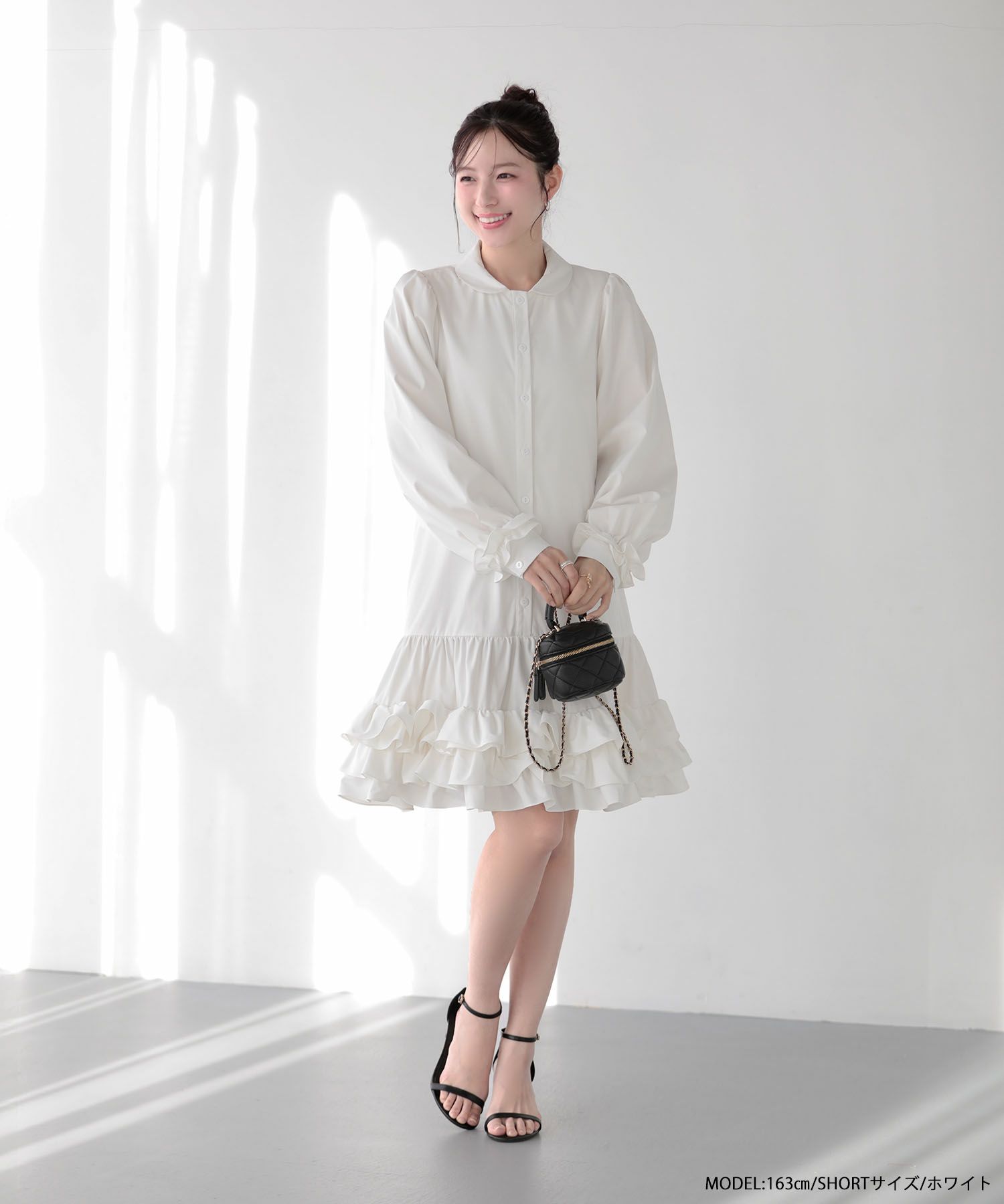 裾ダブルフリルシャツワンピース【予約3/5～順次発送】【宅配便