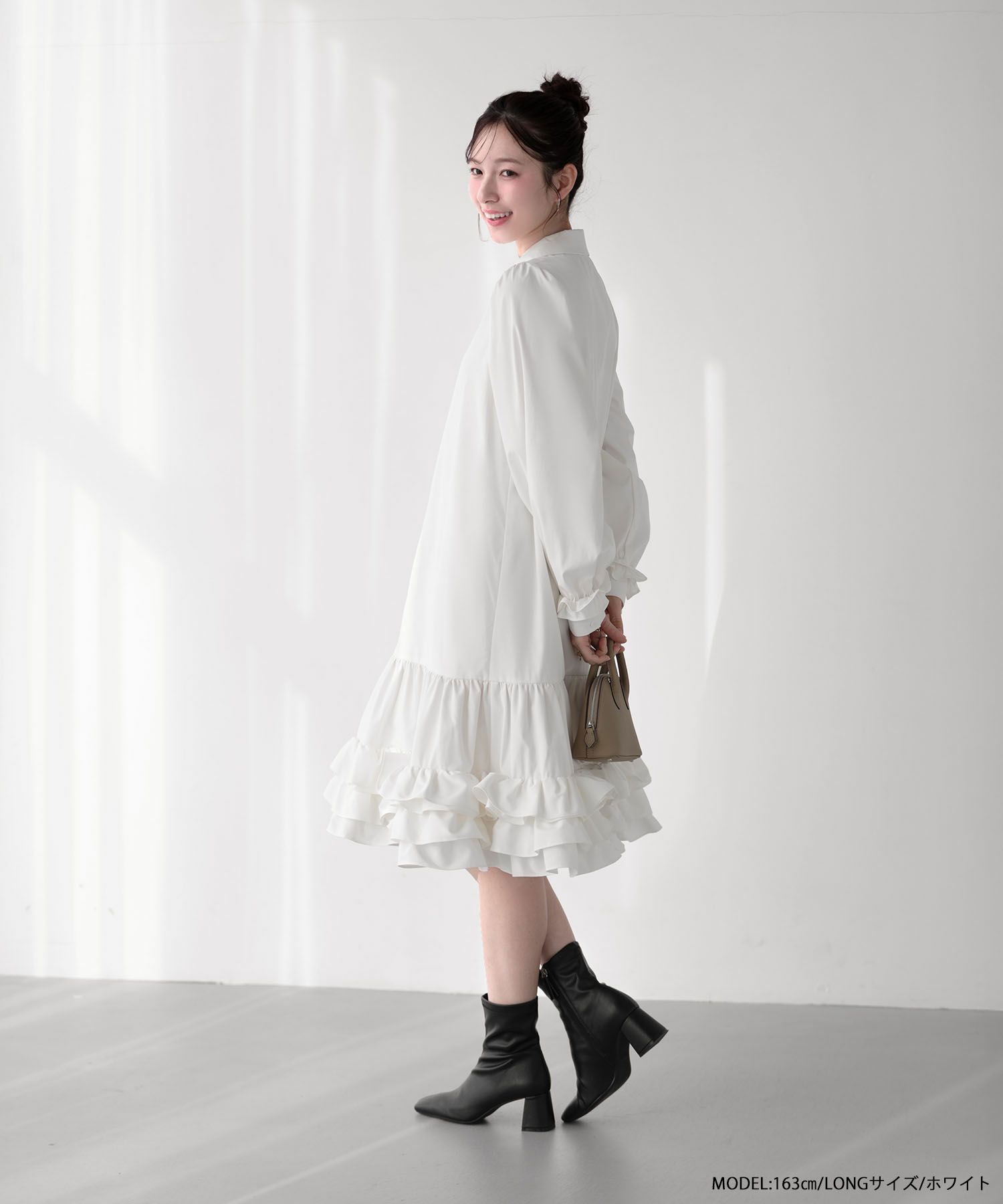 裾ダブルフリルシャツワンピース【予約3/5～順次発送】【宅配便
