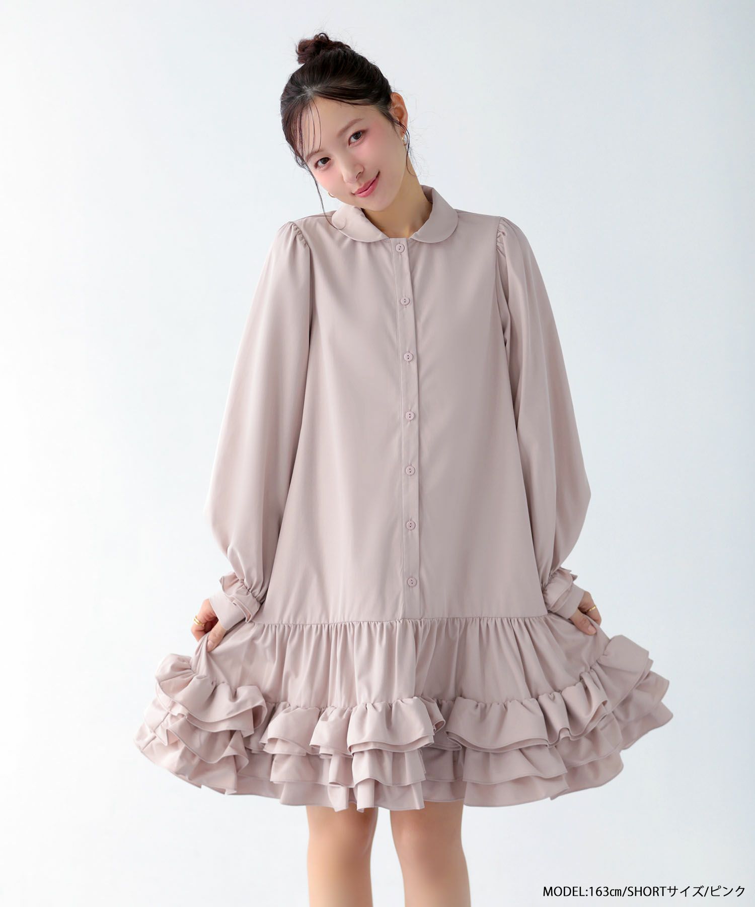 裾ダブルフリルシャツワンピース【予約3/5～順次発送】【宅配便