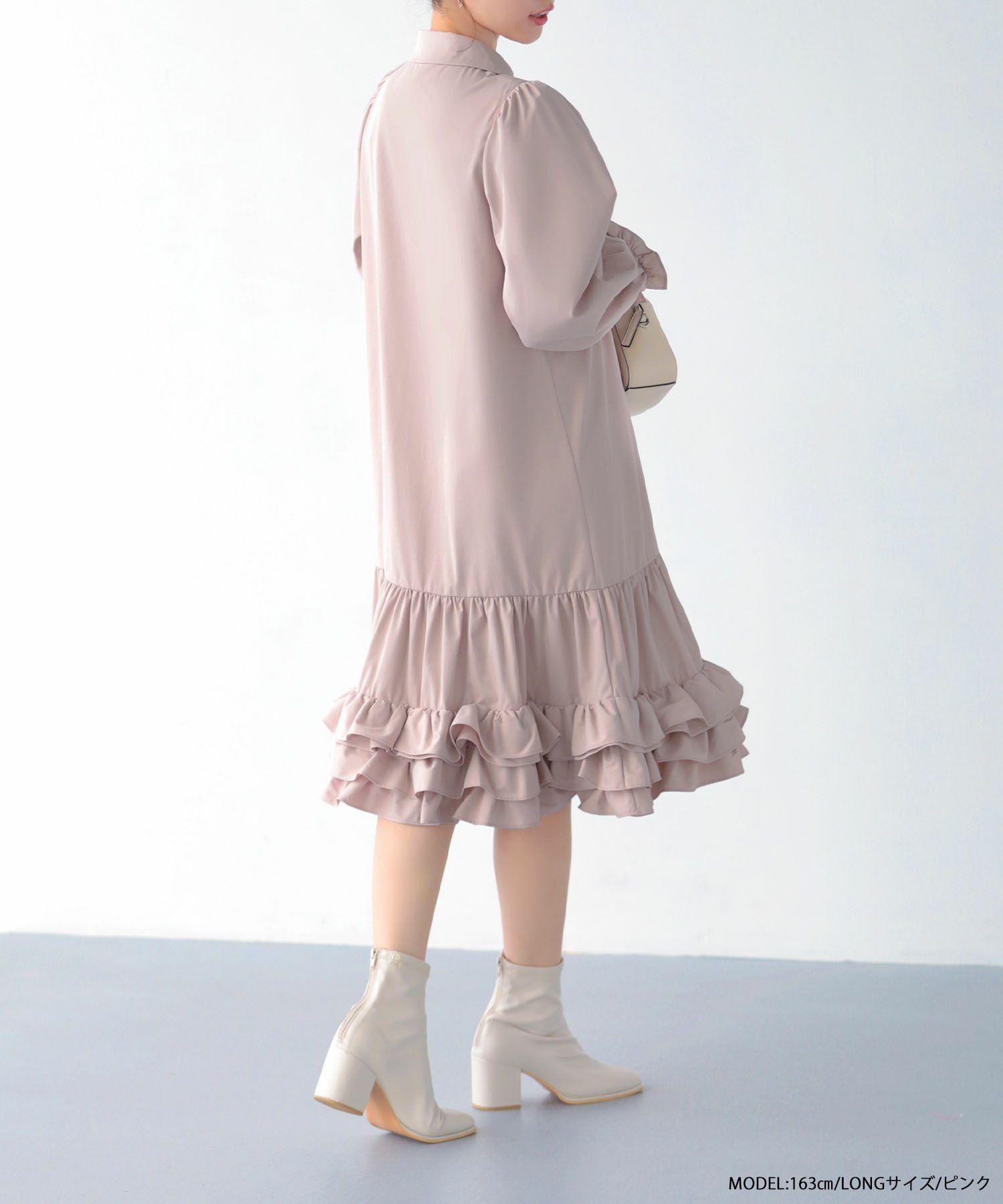 裾ダブルフリルシャツワンピース【予約3/5～順次発送】【宅配便