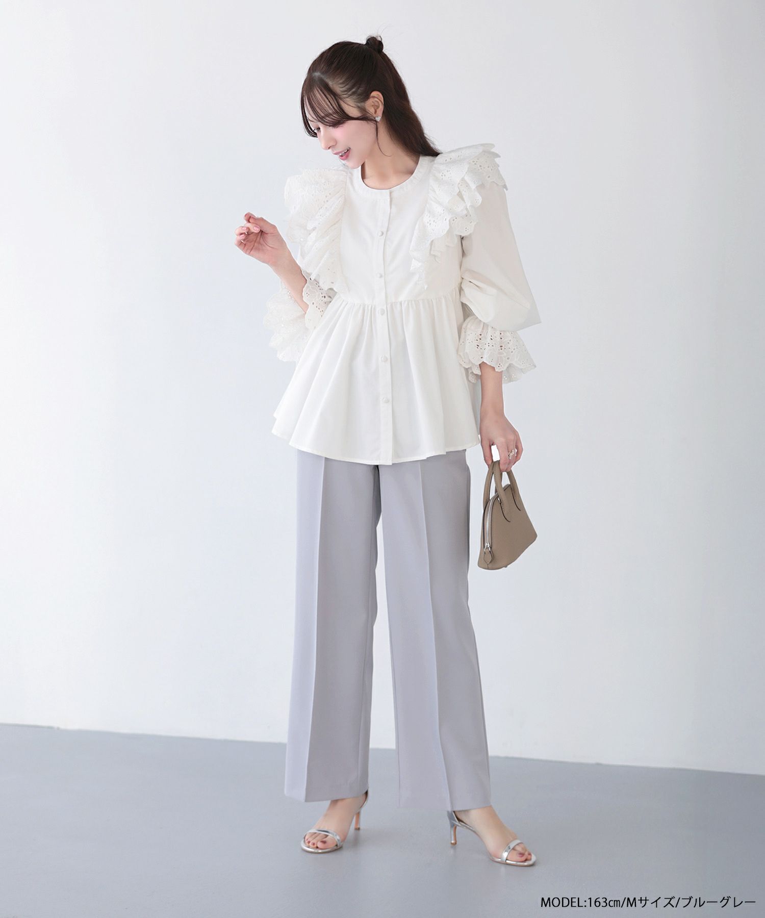 saayaコラボ！バックフリルワイドパンツ【予約商品3/5～順次発送