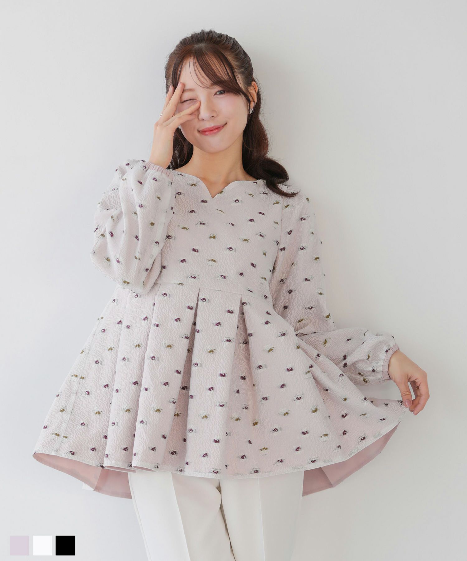 新品未使用♡ ドット刺繍スカラップカラーギャザートップス　 半袖fitmore トップス | Fit more