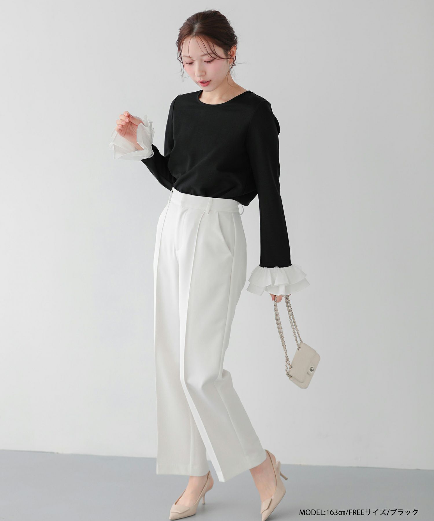 チュールフリルスリーブバックジップカットソー【予約3/10～順次発送