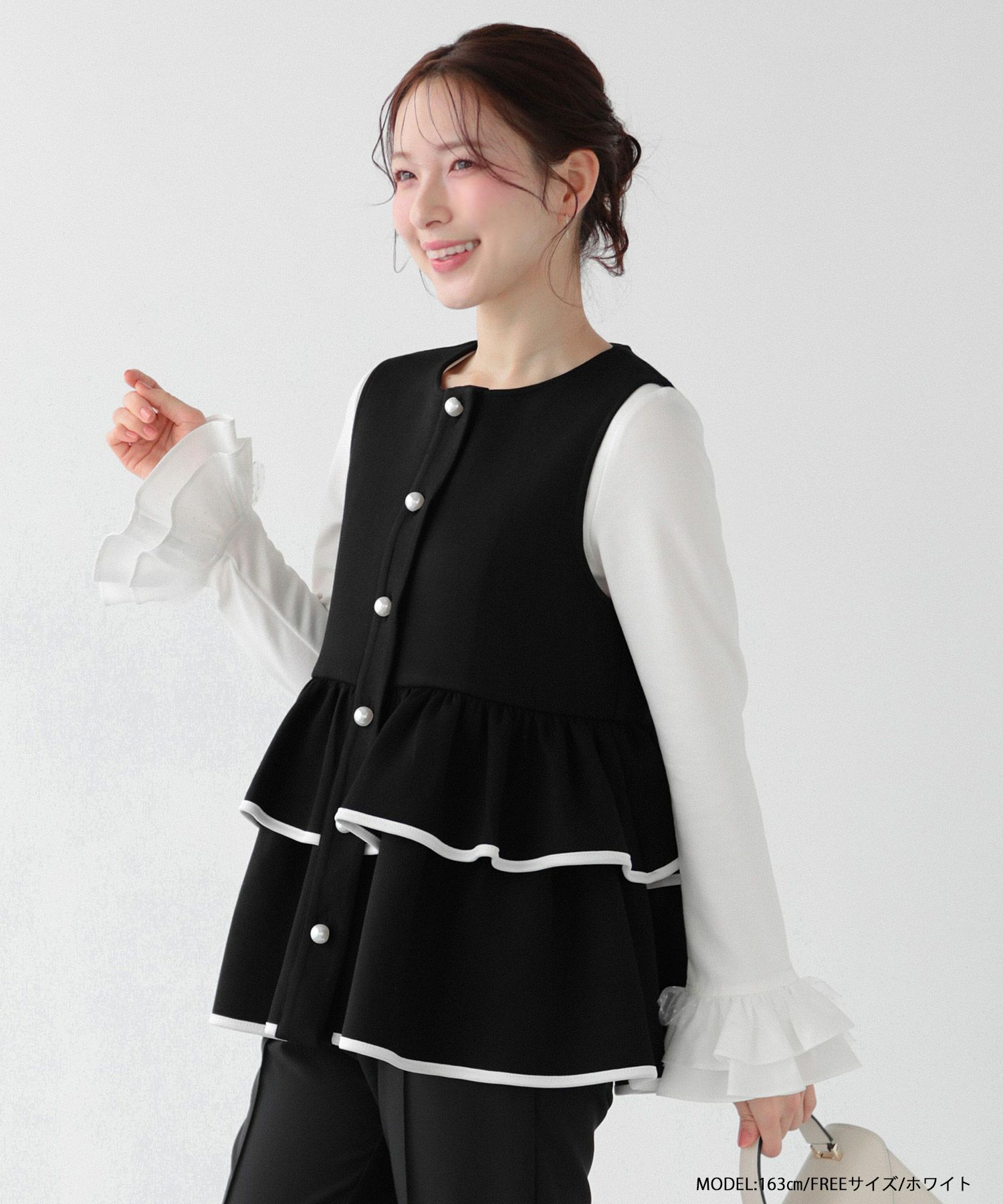 チュールフリルスリーブバックジップカットソー【予約3/10～順次発送